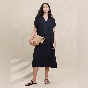Banana Republic Linen Blend Kaftan Midi Dress Navy Blue Size Medium